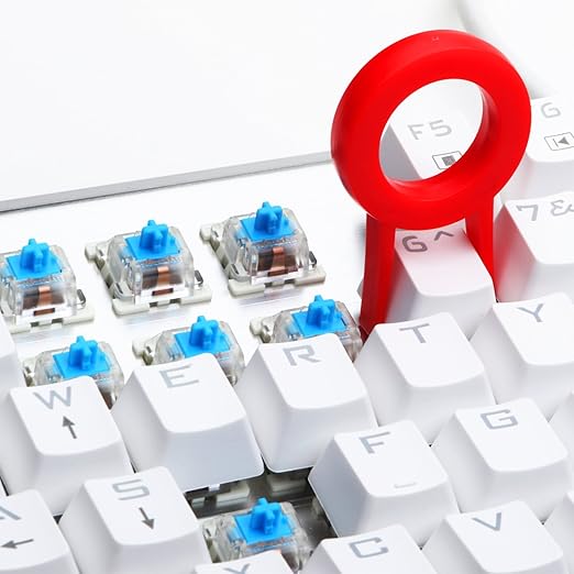 Redragon A101 104-Key Replacement Keycaps – ABS Backlit-Compatible, Cherry MX Compatible, Laser Engraved, Dragon Logo on W Key, Red Keycap Puller Included – White