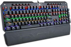 Redragon K555-R INDRAH RGB Wired Mechanical Gaming Keyboard – 104 Keys Full Size, Blue Switch, Macro Keys, Wrist Rest, Spill-Resistant – Black