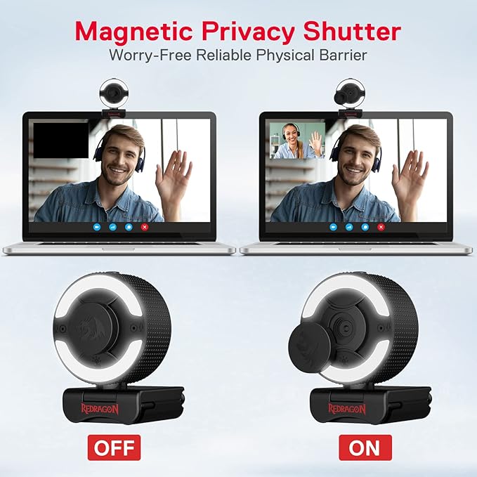 Redragon GW910 Oneshot FHD 1080P Webcam with Autofocus, Built-in Dual Microphone, Ring Light & 5-Level Digital Zoom