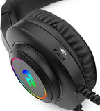 Redragon H260 HYLAS RGB Wired Gaming Headset – Rainbow RGB Ring, Leather Ear Cups, Flexible Gooseneck Mic, On-Cup Volume Slider, 3.5mm + USB – Black / White