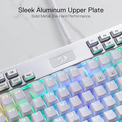 Redragon K550 YAMA RGB Wired Mechanical Gaming Keyboard – Full Size, Brown Switch, 12 Macro Keys, Volume Wheel, USB Pass-through, Detachable Wrist Rest – White