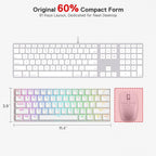 Redragon K530 Pro Draconic 60% RGB 3-Mode Wireless Mechanical Gaming Keyboard – 61 Keys, Hot-Swappable, Blue Switch – White