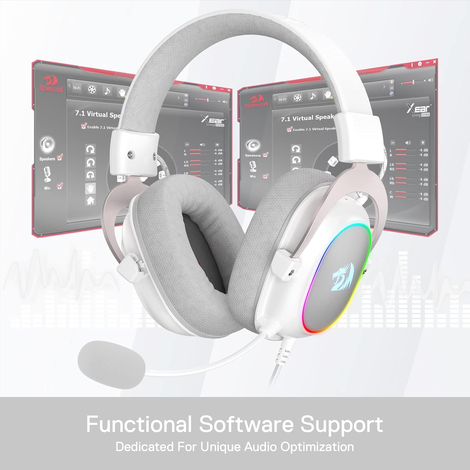 Redragon H510W ZEUS-X RGB Wired Gaming Headset – 7.1 Surround Sound, 53mm Drivers, Memory Foam + Fabric Ear Pads, Rainbow RGB (Dynamic/Static/Off), Detachable Boom Mic, In-Line Control, USB – White