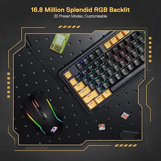 Redragon K649 PRO RGB 75% Gasket-Mount Hot-Swap Wired Mechanical Gaming Keyboard – Custom Gold-Melt Translucent Switch, 16.8M RGB 20 Modes, Pro Software – Black/Gold