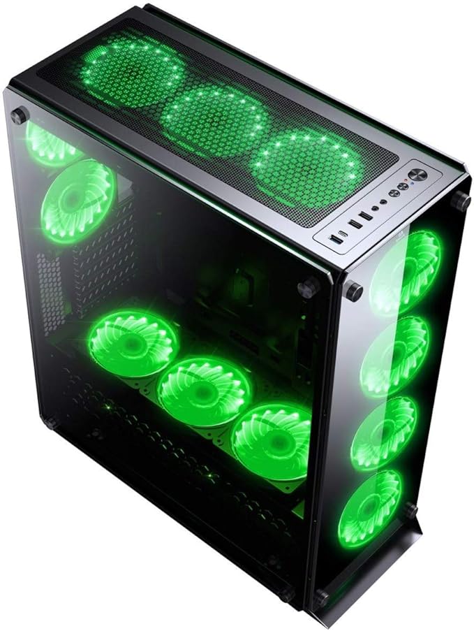 Redragon GC-801 IRONHIDE Full-Tower RGB Gaming PC Case – 4-Side Tempered Glass, 12 Fan Support, 6x GC-F008 RGB Turbo Fans Included, 360mm Radiator, CNC Aluminum Screws – Black