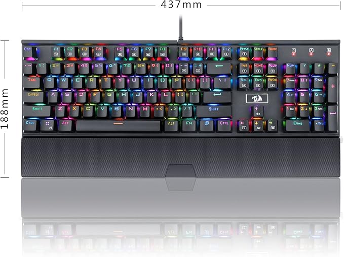 Redragon K567 RGB Wired Mechanical Gaming Keyboard – 104 Keys Full Size, Blue Switch, Aircraft-Grade Aluminium, Detachable Palm Rest – Black