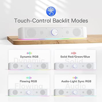 Redragon GS560W Adiemus RGB Desktop Soundbar – Dual 4W Drivers Touch RGB Control USB + 3.5mm (White)