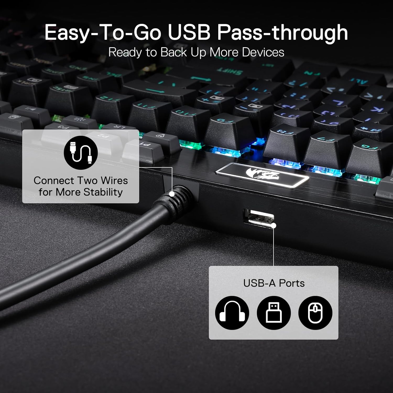 Redragon K550 YAMA RGB Wired Mechanical Gaming Keyboard – Full Size, Purple Switch, 12 Macro Keys, Volume Wheel, USB Pass-through, Detachable Wrist Rest – Black