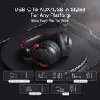 Redragon H386 DIOMEDES Wired Gaming Headset – 7.1 Surround Sound, 53mm Drivers, 188g Honeycomb Shell, Steel Frame, Detachable Boom Mic, USB-C/AUX/USB-A – Black/Red