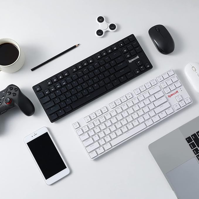 Redragon K539 Anubis 80% RGB 3-Mode Wireless Mechanical Gaming Keyboard – Low Profile TKL, Brown Switch – White