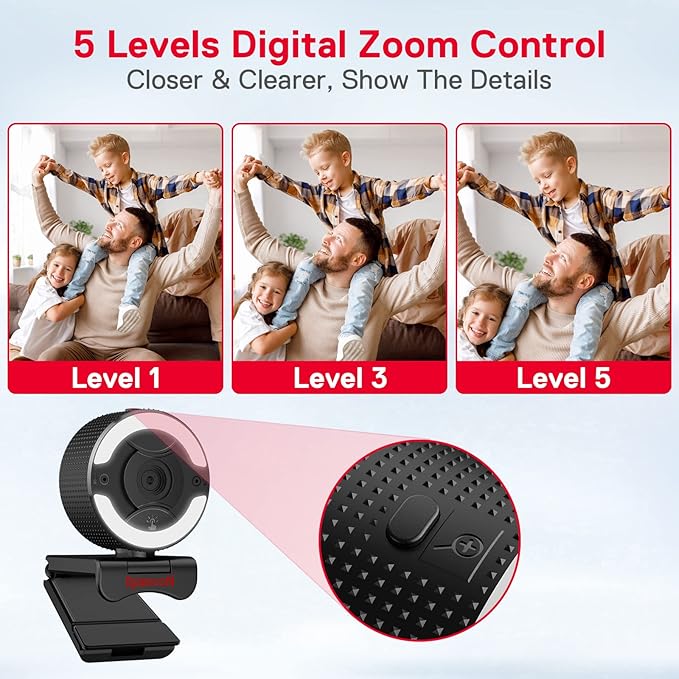 Redragon GW910 Oneshot FHD 1080P Webcam with Autofocus, Built-in Dual Microphone, Ring Light & 5-Level Digital Zoom