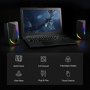 Redragon GS510 Waltz RGB Desktop Speakers – 2.0 Channel 4 LED Modes Touch Control Enhanced Bass