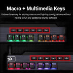 Redragon K555-R INDRAH RGB Wired Mechanical Gaming Keyboard – 104 Keys Full Size, Blue Switch, Macro Keys, Wrist Rest, Spill-Resistant – Black