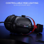 Redragon H312 CYBILL Virtual 7.1 Surround RGB USB Wired Gaming Headset – 50mm Drivers, Detachable Boom Mic, In-Line Control, Adjustable Ear Cup, Mesh Leather Headband – Black/Red