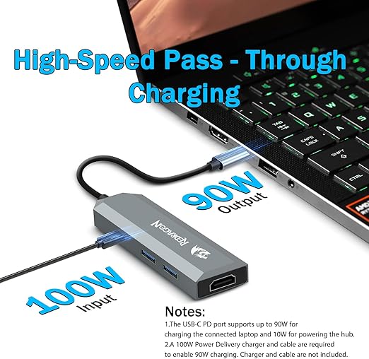 Redragon UCA-4 4-in-1 USB-C Hub – 4K@60Hz HDMI, 2x USB-A 5Gbps, 100W PD Pass-Through – MacBook, iPad, Windows, Android – Space Gray