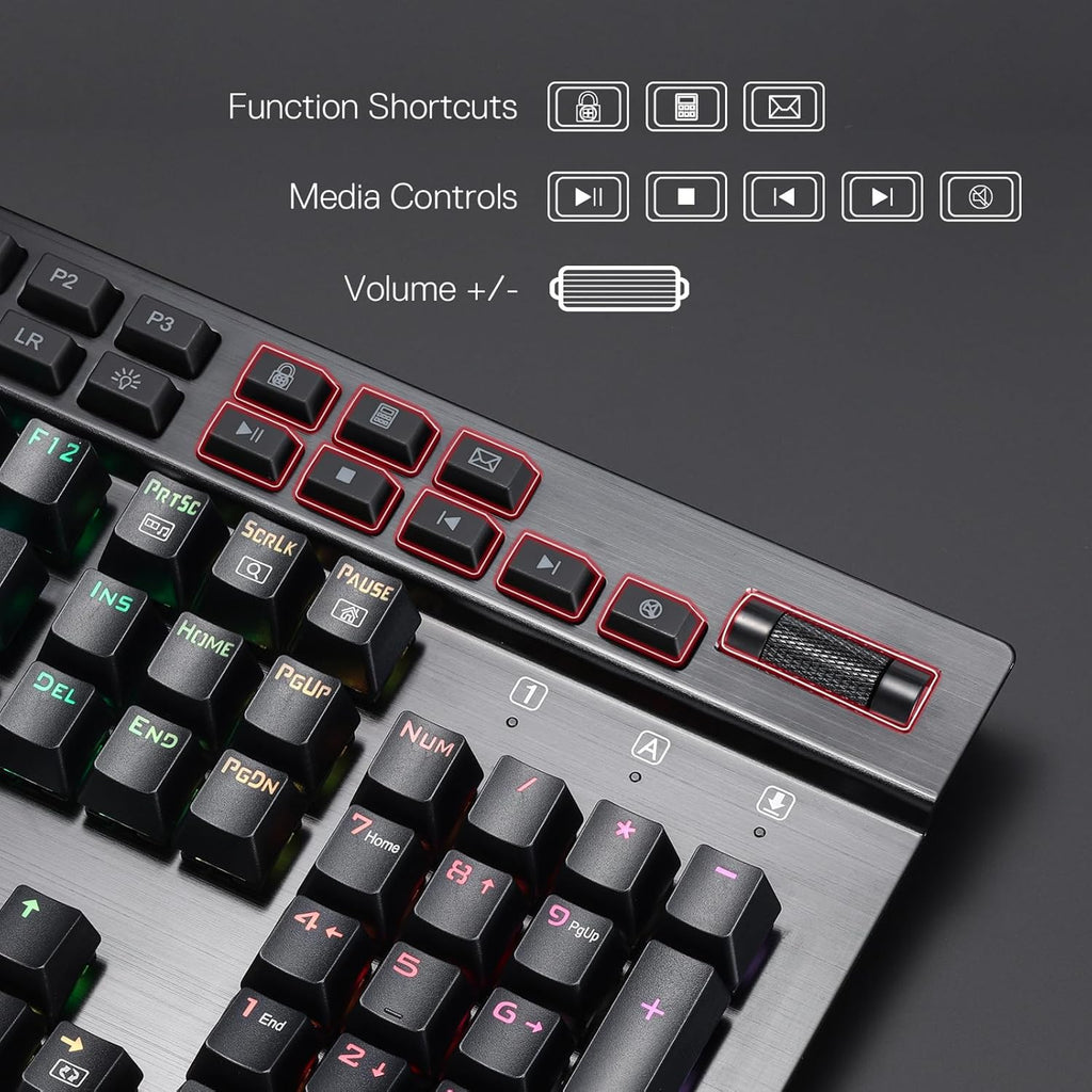 Redragon K550 YAMA RGB Wired Mechanical Gaming Keyboard – Full Size, Purple Switch, 12 Macro Keys, Volume Wheel, USB Pass-through, Detachable Wrist Rest – Black