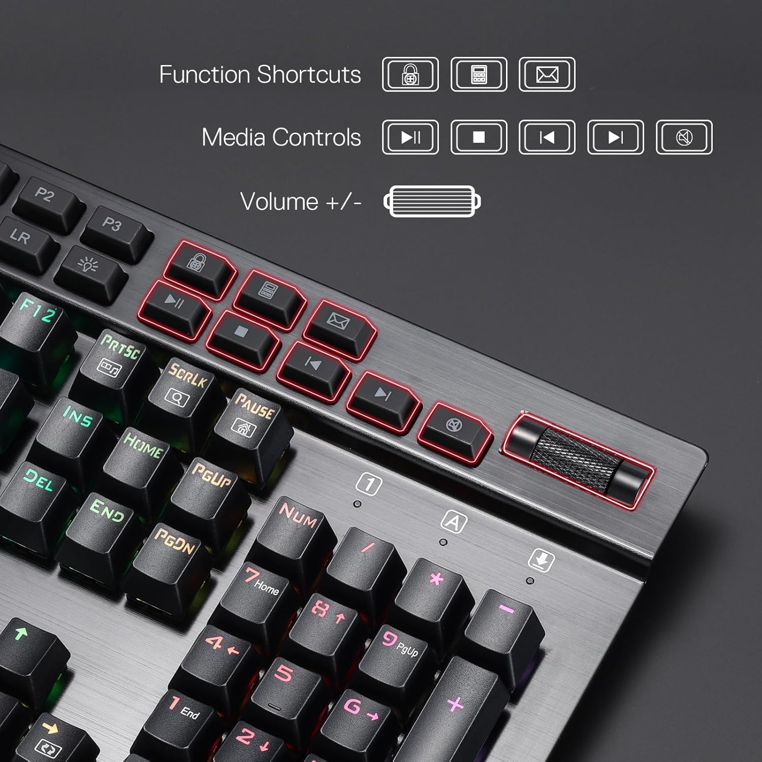 Redragon K550 YAMA RGB Wired Mechanical Gaming Keyboard – Full Size, Purple Switch, 12 Macro Keys, Volume Wheel, USB Pass-through, Detachable Wrist Rest – Black