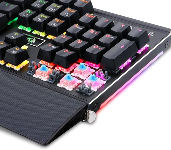 Redragon K567 RGB Wired Mechanical Gaming Keyboard – 104 Keys Full Size, Blue Switch, Aircraft-Grade Aluminium, Detachable Palm Rest – Black