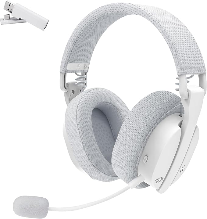 Redragon H888 3-in-1 Wireless Gaming Headset – 168g Ultra-Light, 40mm Drivers, Virtual 7.1 Surround, Mesh Fabric, Detachable Mic – Black / White