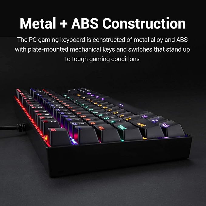 Redragon K552E KUMARA ELITE RGB TKL Wired Mechanical Gaming Keyboard – 87 Keys, Outemu Switch (Blue/Red/Brown/Black), Metal + ABS, Dust Proof – Black