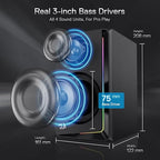 Redragon GS812 Wireless RGB Wooden Bookshelf Speakers – 2.0 Channel, 10W, 4x 3" Bass Drivers, BT5.0/AUX, Volume & Bass Knob, Headset & Mic Jacks, Dynamic RGB Bar – Black