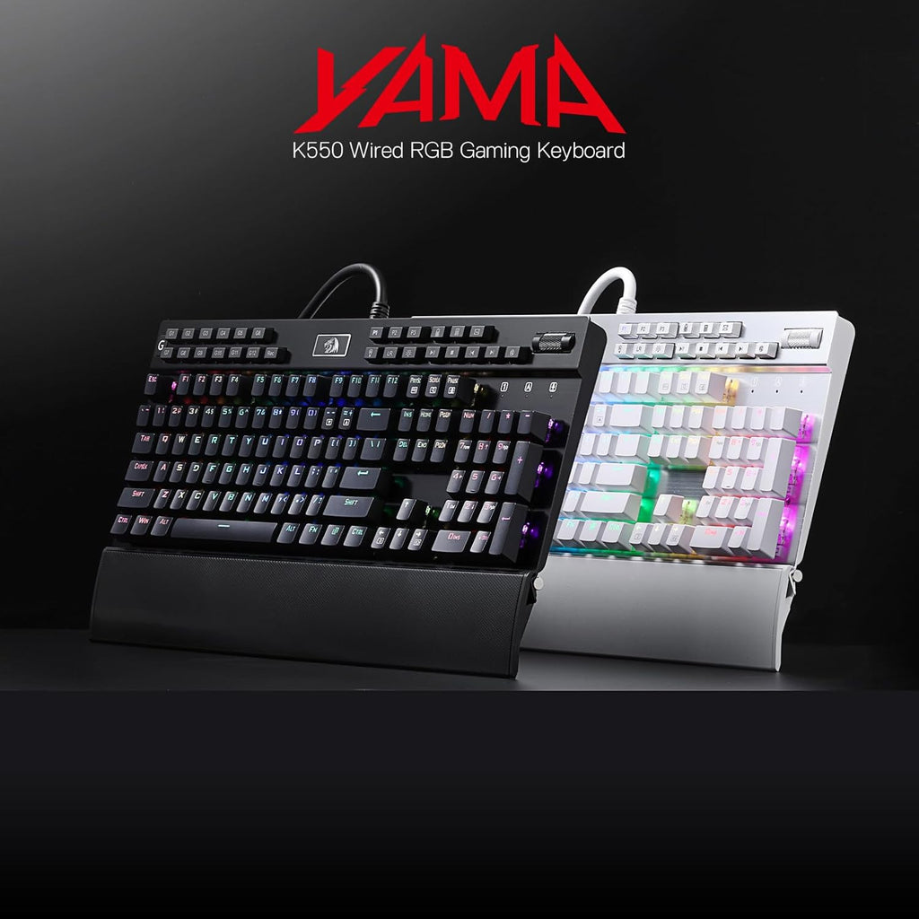 Redragon K550 YAMA RGB Wired Mechanical Gaming Keyboard – Full Size, Purple Switch, 12 Macro Keys, Volume Wheel, USB Pass-through, Detachable Wrist Rest – Black
