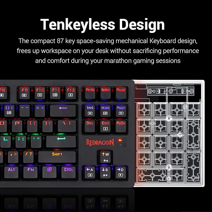 Redragon S113 RGB TKL Wired Mechanical Gaming Keyboard & Mouse Combo – 87 Keys, Outemu Brown Switch, ABS Plate-Mounted + 4200 DPI RGB Gaming Mouse, 16M Chroma – Black