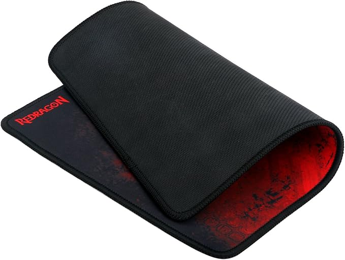 Redragon P016 PISCES Gaming Mouse Pad – Dragon Silhouette Design, Black Stitched Edges, Non-Slip Rubber Base, Smooth Fabric Surface – Black/Red