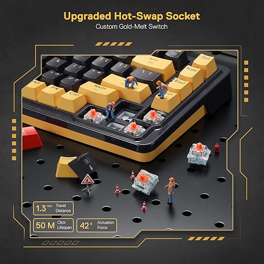 Redragon K649 PRO RGB 75% Gasket-Mount Hot-Swap Wired Mechanical Gaming Keyboard – Custom Gold-Melt Translucent Switch, 16.8M RGB 20 Modes, Pro Software – Black/Gold