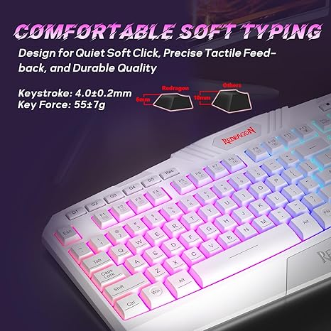 Redragon S101W RGB Gaming Keyboard & Mouse Combo Wired – 104 Keys Membrane, 5 Macro Keys, 6 RGB Modes + 7200 DPI Programmable Mouse, 10 RGB Modes – White