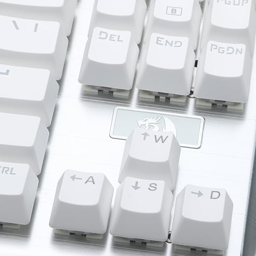 Redragon A101 104-Key Replacement Keycaps – ABS Backlit-Compatible, Cherry MX Compatible, Laser Engraved, Dragon Logo on W Key, Red Keycap Puller Included – White