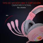 Redragon H260 HYLAS RGB Wired Gaming Headset – 50mm Drivers, Stereo Surround, 360° Omnidirectional Mic, Passive Noise Isolation, Rainbow RGB, 3.5mm + USB – Pink