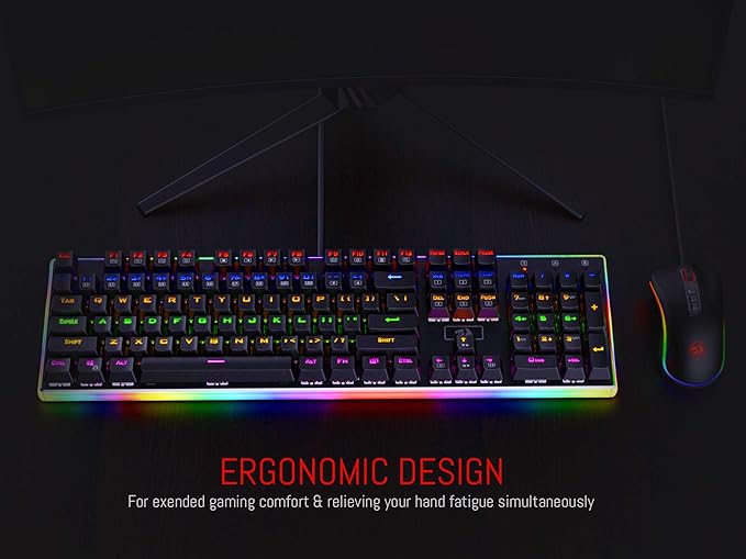 Redragon K577R KALI RGB Wired Mechanical Gaming Keyboard – 104 Keys Full Size, Tactile Red Switch, 19 Backlight Modes, Bottom RGB Lighting – Black
