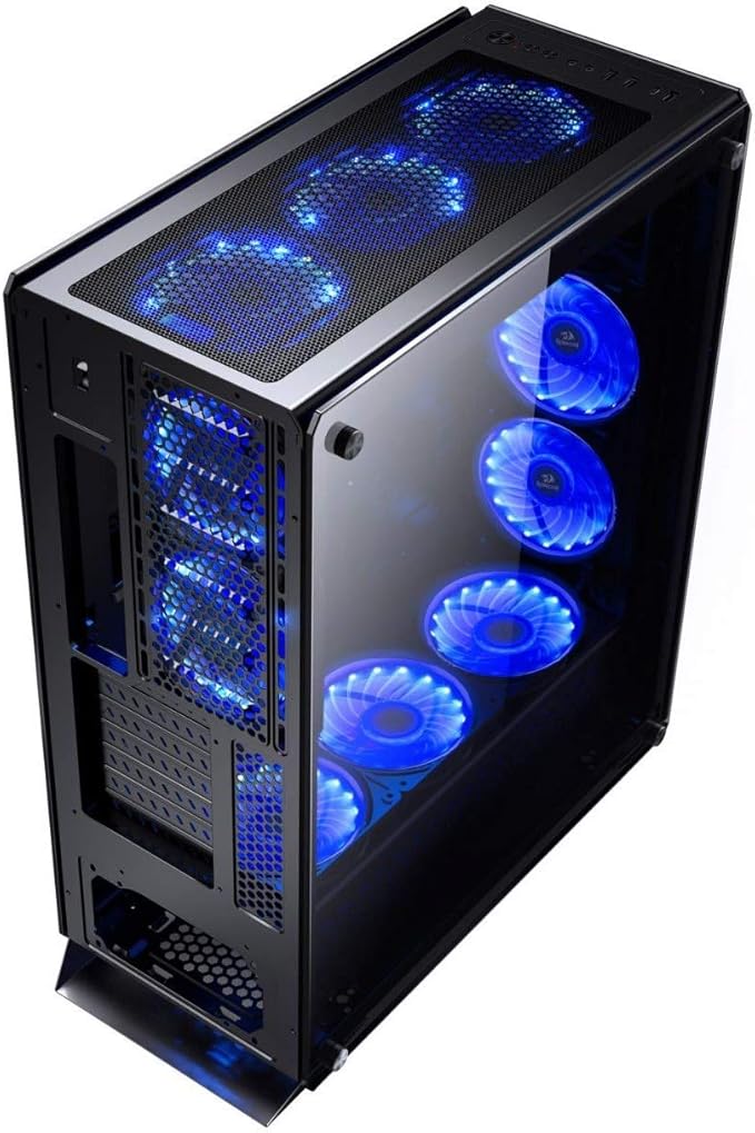 Redragon GC-801 IRONHIDE Full-Tower RGB Gaming PC Case – 4-Side Tempered Glass, 12 Fan Support, 6x GC-F008 RGB Turbo Fans Included, 360mm Radiator, CNC Aluminum Screws – Black