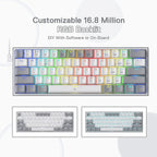 Redragon K616 FIZZ PRO RGB Wireless Tri-Mode Mechanical Gaming Keyboard – 61 Keys 60% Layout, Red Switch, N-Key Rollover, Detachable USB-C – White/Gray