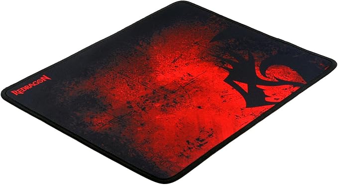 Redragon P016 PISCES Gaming Mouse Pad – Dragon Silhouette Design, Black Stitched Edges, Non-Slip Rubber Base, Smooth Fabric Surface – Black/Red