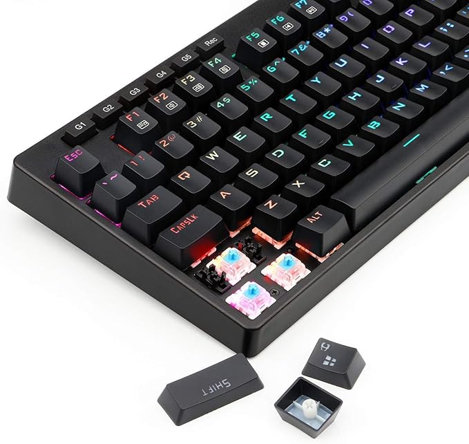 Redragon K579 RGB Wired Mechanical Gaming Keyboard – 104 Keys Full Size, Hot-Swappable Blue Switch, 5 Macro Keys, Volume Knob – Black