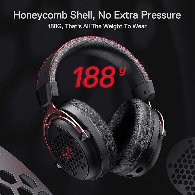 Redragon H386 DIOMEDES Wired Gaming Headset – 7.1 Surround Sound, 53mm Drivers, 188g Honeycomb Shell, Steel Frame, Detachable Boom Mic, USB-C/AUX/USB-A – Black/Red