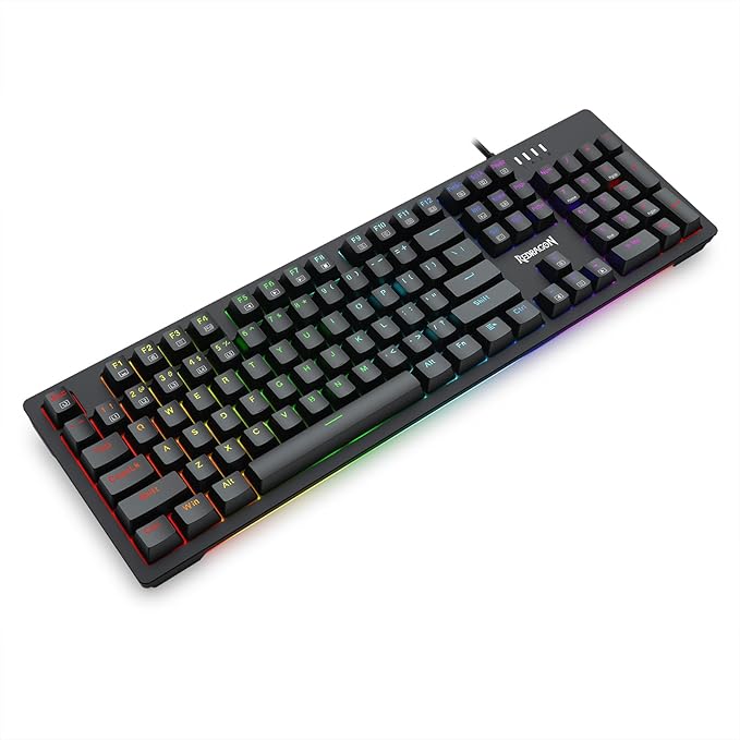 Redragon K679 RGB Full Size Wired Mechanical Gaming Keyboard – 104 Keys, Blue Switch, Sound Absorbing Foam, RGB Side Lighting – Black