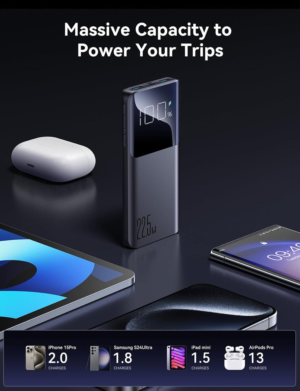 جوي روم باور بانك JR-QP191 22.5W 10000mAh مع شاشة رقمية - اسود