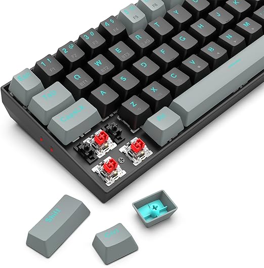 Redragon K662L-K1RS Wireless Portable 65% Mechanical Gaming Keyboard – 68 Keys, Red Switch, Double-Shot Keycaps, 2.4G + Bluetooth, 2×AAA Battery – Dark Gray/Black