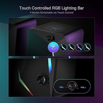 Redragon GS510 Waltz RGB Desktop Speakers – 2.0 Channel 4 LED Modes Touch Control Enhanced Bass