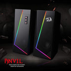 Redragon GS520 Anvil RGB Desktop Speakers – 2.0 Channel PC Stereo, 6 RGB Modes, Touch Control, Easy-Access Volume, USB Powered + 3.5mm – Black