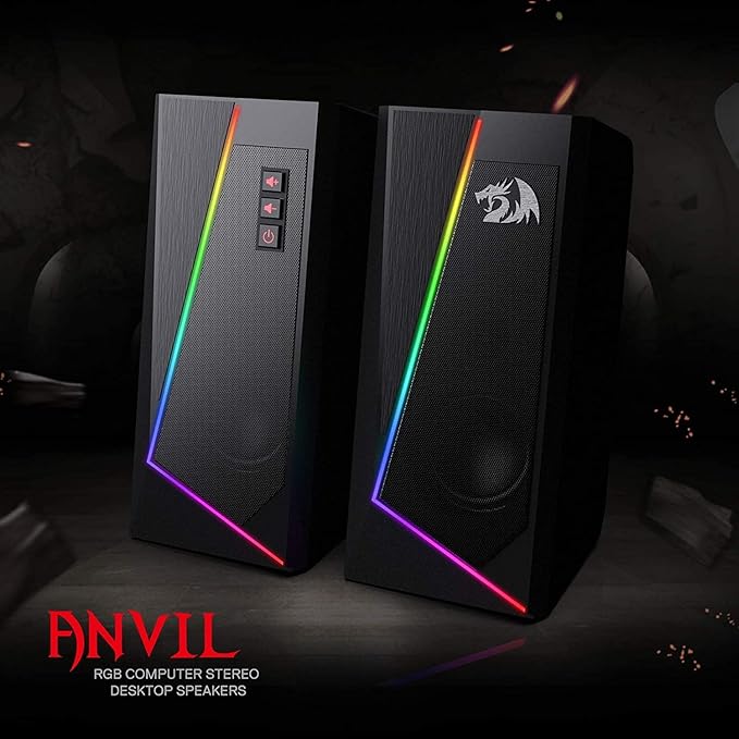 Redragon GS520 Anvil RGB Desktop Speakers – 2.0 Channel PC Stereo, 6 RGB Modes, Touch Control, Easy-Access Volume, USB Powered + 3.5mm – Black