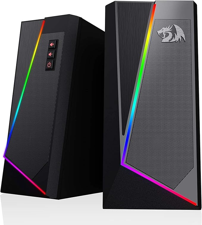 Redragon GS520 Anvil RGB Desktop Speakers – 2.0 Channel PC Stereo, 6 RGB Modes, Touch Control, Easy-Access Volume, USB Powered + 3.5mm – Black