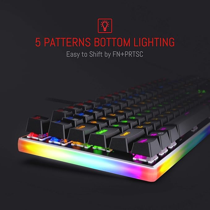 Redragon K577R KALI RGB Wired Mechanical Gaming Keyboard – 104 Keys Full Size, Tactile Red Switch, 19 Backlight Modes, Bottom RGB Lighting – Black