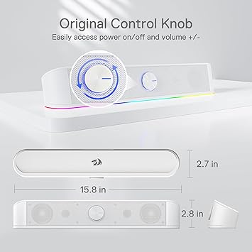 Redragon GS560W Adiemus RGB Desktop Soundbar – Dual 4W Drivers Touch RGB Control USB + 3.5mm (White)