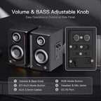 Redragon GS812 Wireless RGB Wooden Bookshelf Speakers – 2.0 Channel, 10W, 4x 3" Bass Drivers, BT5.0/AUX, Volume & Bass Knob, Headset & Mic Jacks, Dynamic RGB Bar – Black