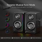 Redragon GS812 Wireless RGB Wooden Bookshelf Speakers – 2.0 Channel, 10W, 4x 3" Bass Drivers, BT5.0/AUX, Volume & Bass Knob, Headset & Mic Jacks, Dynamic RGB Bar – Black