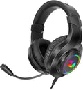 Redragon H260 HYLAS RGB Wired Gaming Headset – Rainbow RGB Ring, Leather Ear Cups, Flexible Gooseneck Mic, On-Cup Volume Slider, 3.5mm + USB – Black / White